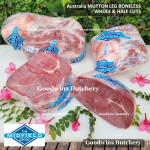 Mutton LEG BONELESS paha domba frozen Australia MIDFIELD half 1/2 cuts +/- 1.8 kg (price/kg)